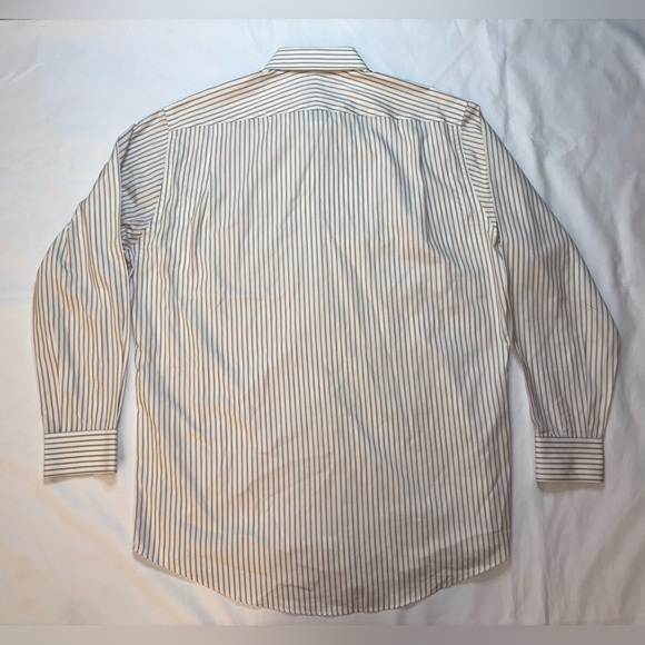 Nordstrom Men’s Size 16 34 White & Brown Stripe Business Office Dress Shirt - Picture 5 of 5